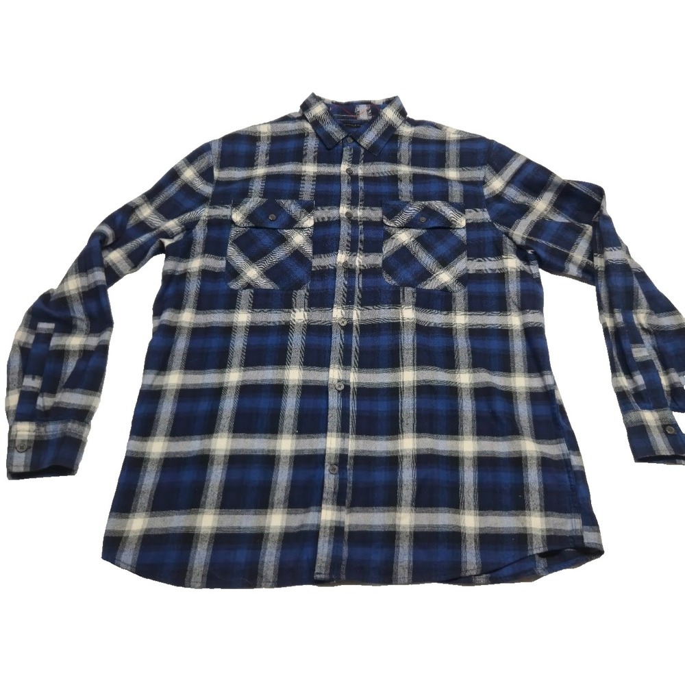 Banana Republic Men's XL Blue Plaid Textured Flannel Shirt Standard Fit